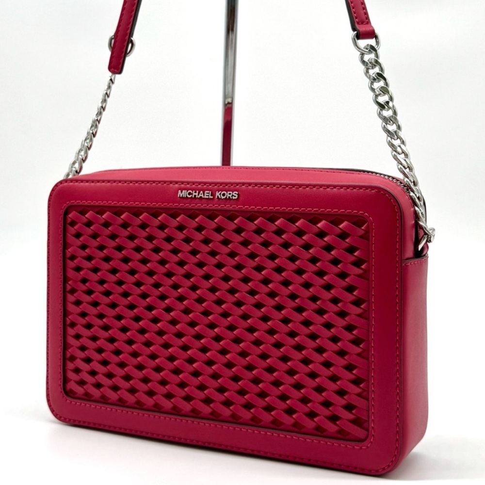 Michael Kors Jet Set Large Woven Crossbody Bag - Dark Raspberry